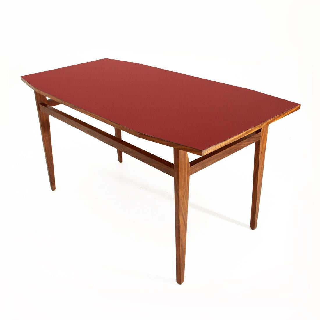 Mid-Century Modern Italia Red Formica Top Dining Table Table, 1950s For Sale