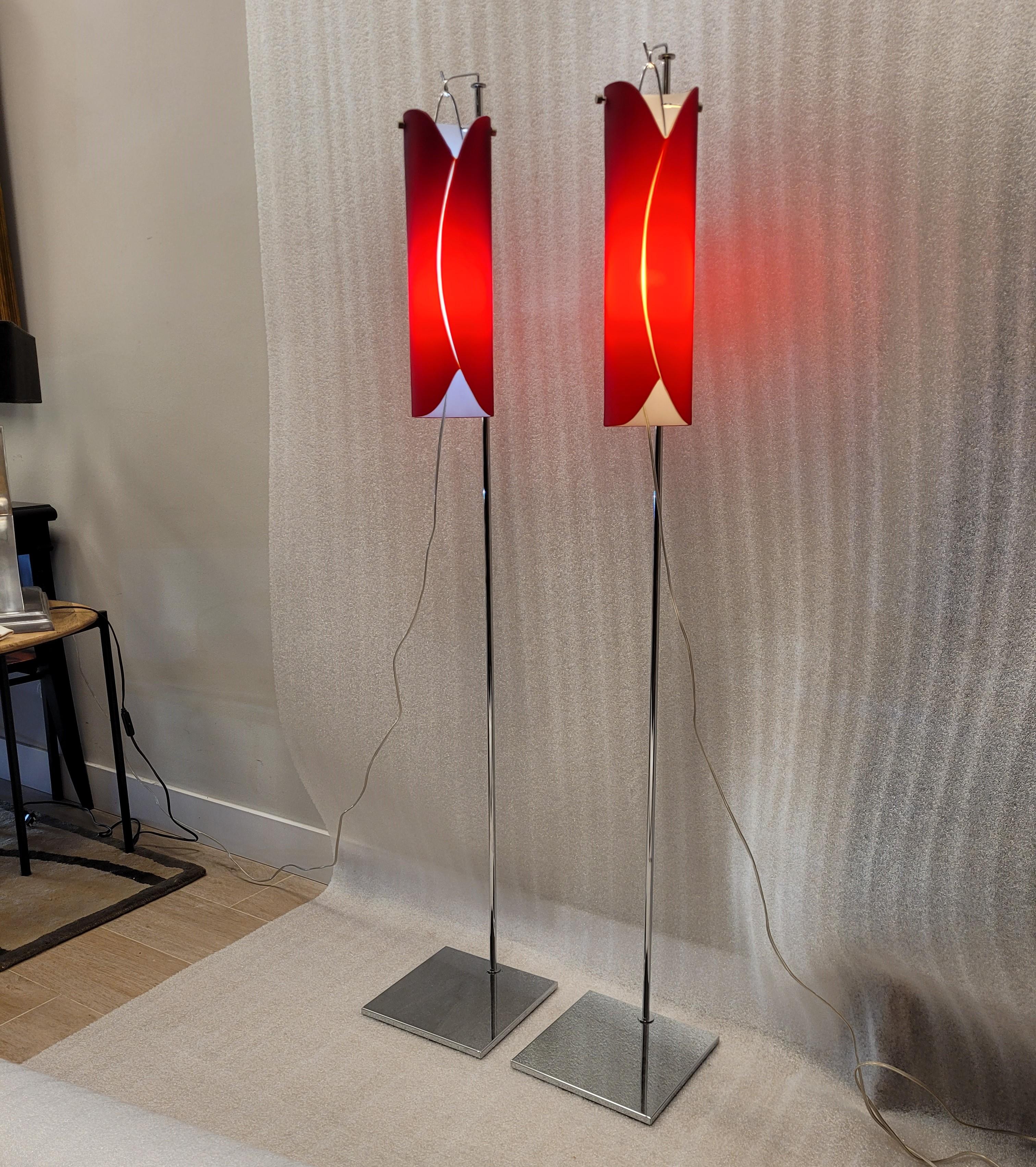 Italy Murano  Red pair of Floor lamps in  Vivarini for Roche Bobois  In Good Condition For Sale In Valladolid, ES