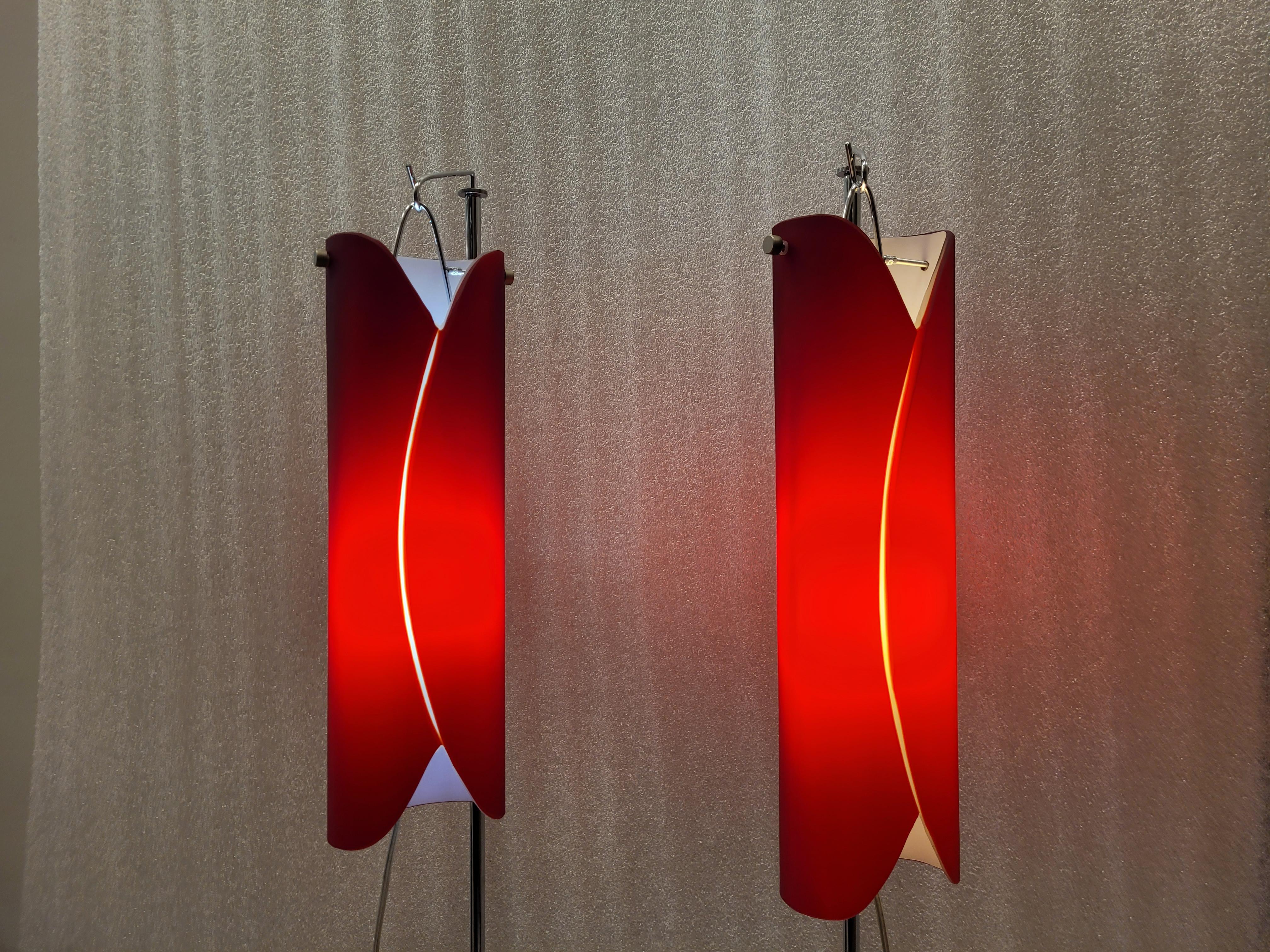 Steel Italy Murano  Red pair of Floor lamps in  Vivarini for Roche Bobois  For Sale