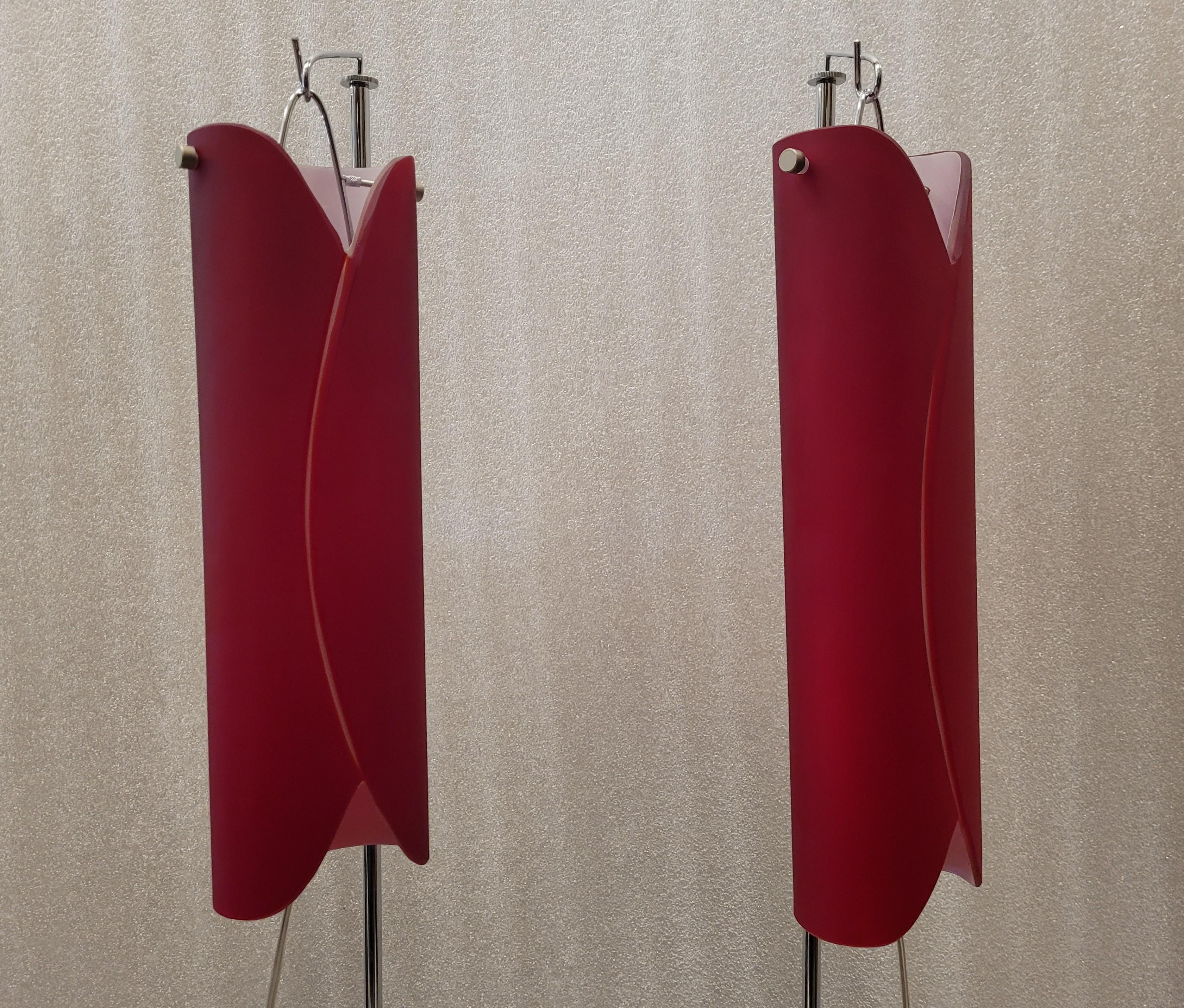 XXIe siècle et contemporain Italie Murano  Paire de lampadaires rouges en  Vivarini pour Roche Bobois  en vente