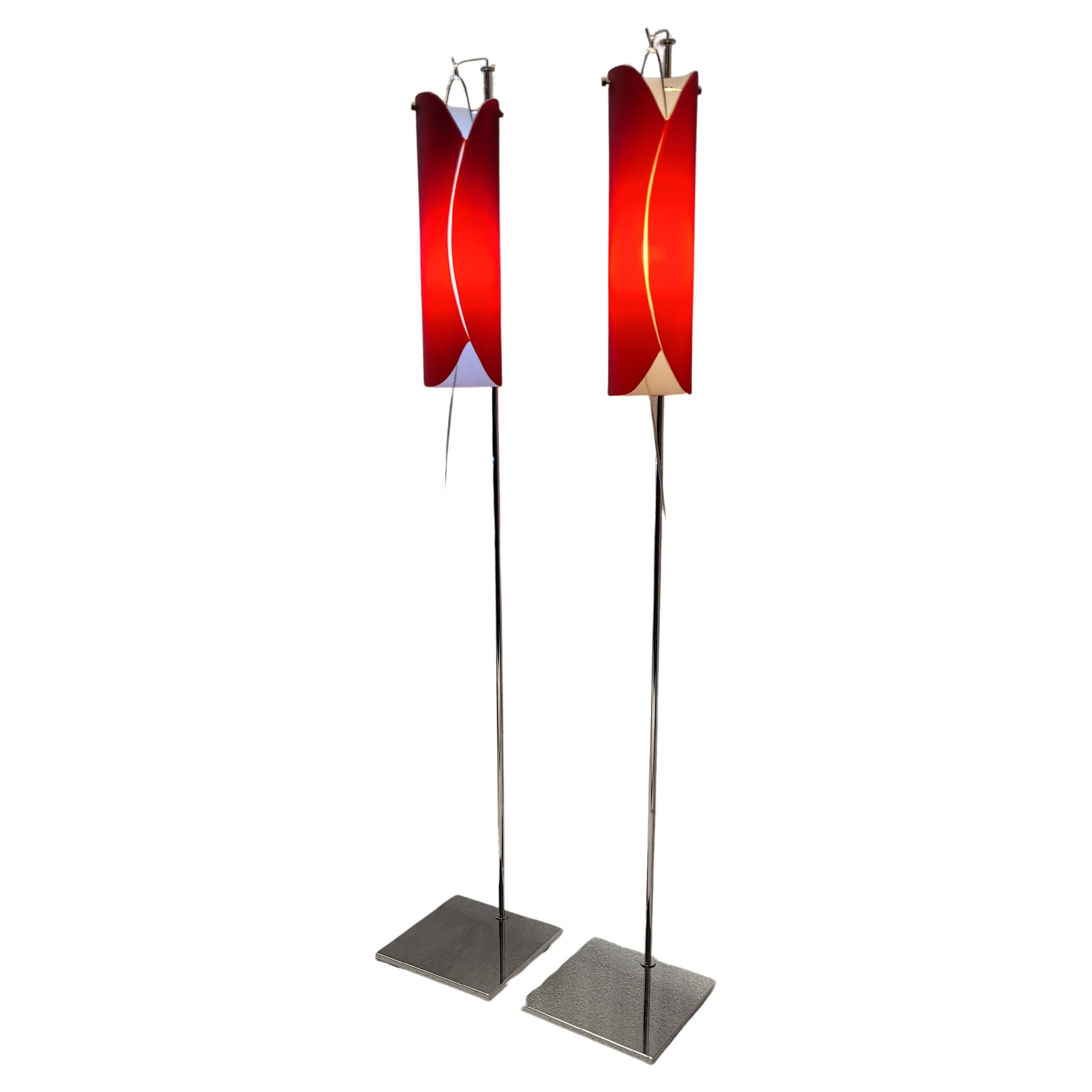 Italie Murano  Paire de lampadaires rouges en  Vivarini pour Roche Bobois  en vente