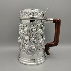 Italy Sterling Silver Baroque-Style Tankard with Wooden Handle