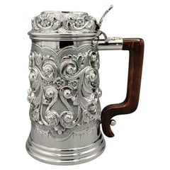 Italy Sterling Silver Baroque-Style Tankard with Wooden Handle