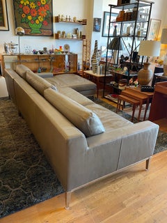 Italia Track Arm Leather Sofa Chaise Sectional with Chrome Base