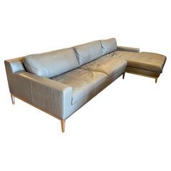 Used Italia Track Arm Leather Sofa Chaise Sectional with Chrome Base
