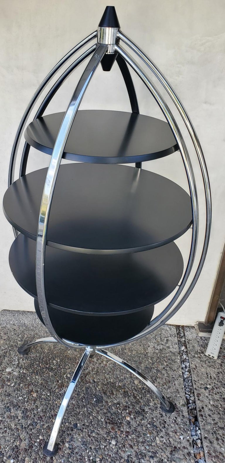Italian Chrome and Wood Revolving Shelving Units For Sale at 1stDibs
