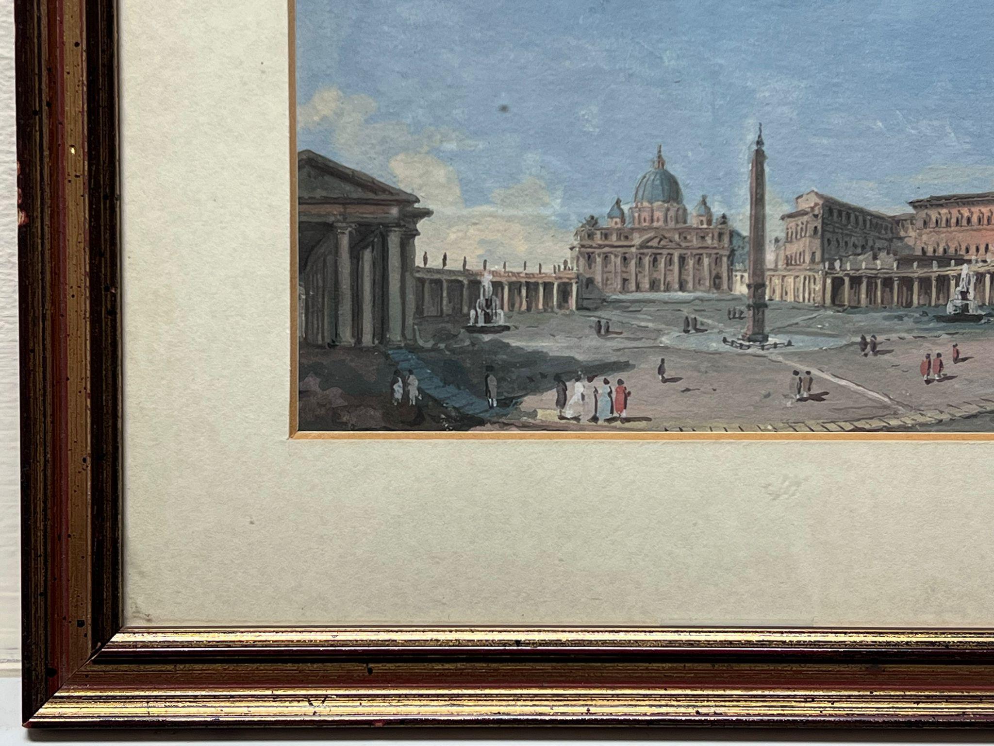 Piazza San Pietro vista del Vaticano inizio XIX secolo Grand Tour Gouache su carta - Landscape Painting Grigio di Italian