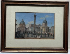 Trajan’s Column View Rome Early 19th Century Grand Tour Gouache on Paper