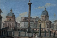 Veduta della Colonna Traiana Roma Inizio Ottocento Grand Tour Gouache su carta