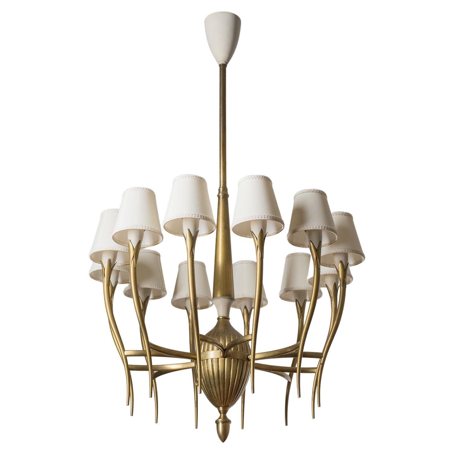 Italian 12-Arm Brass Chandelier, circa 1940