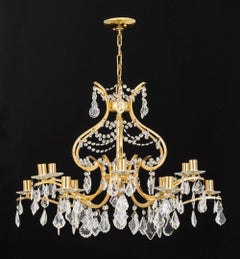 Italian Twelve Branch Gilt Brass and Crystal Chandelier