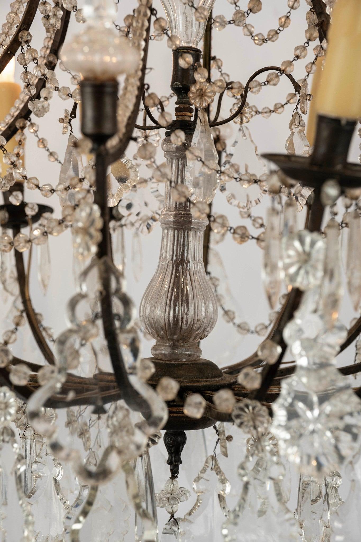 Lampadario italiano a 12 luci in cristallo, circa 1920 in vendita 4