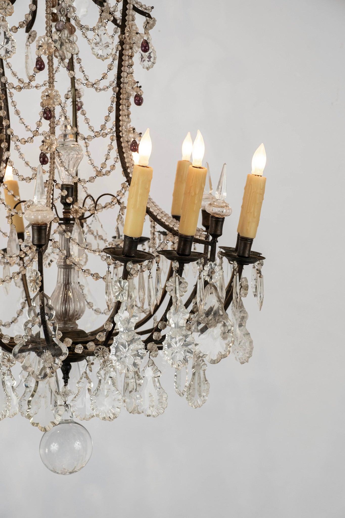Lampadario italiano a 12 luci in cristallo, circa 1920 in vendita 5