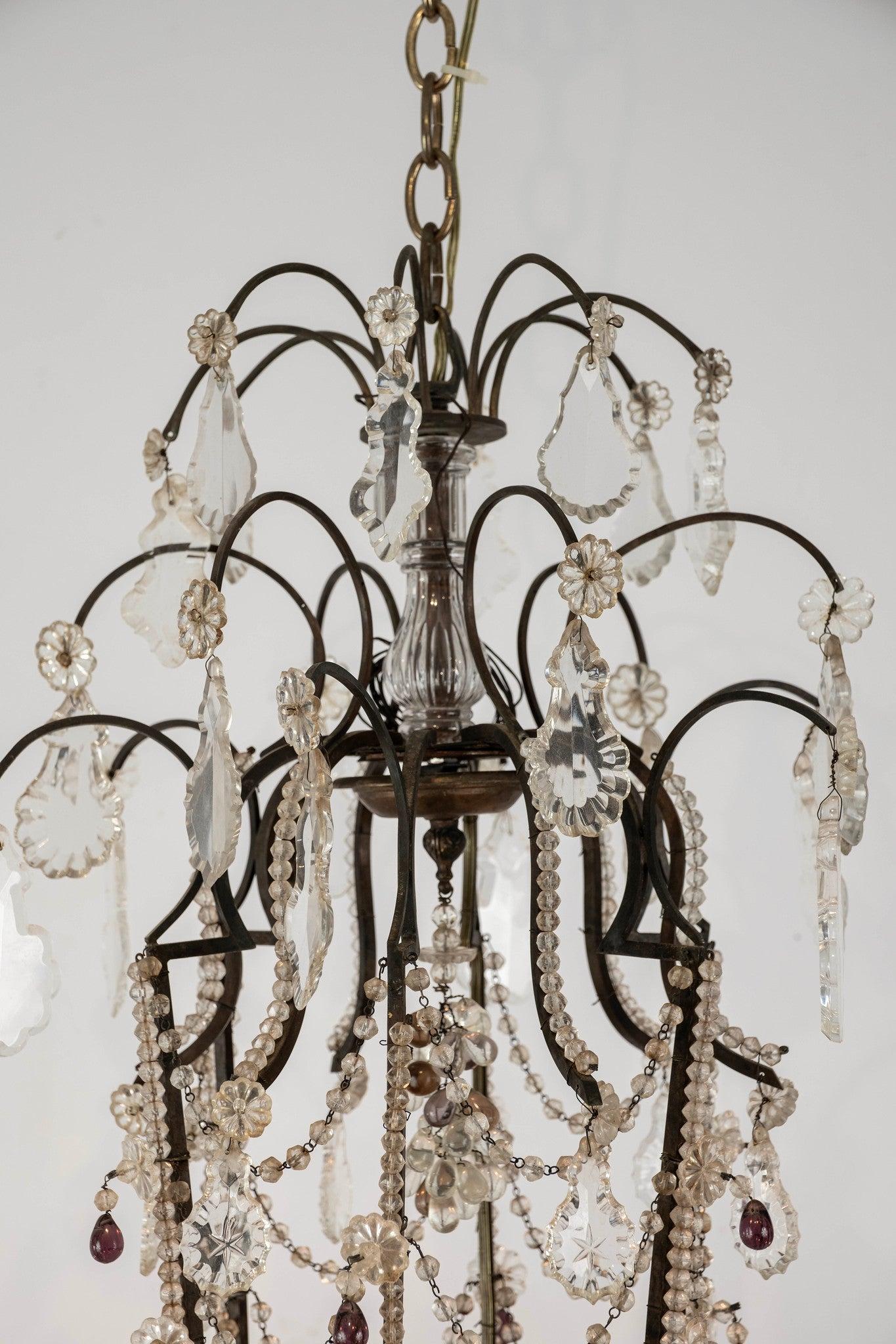 Lampadario italiano a 12 luci in cristallo di bronzo degli anni '20,