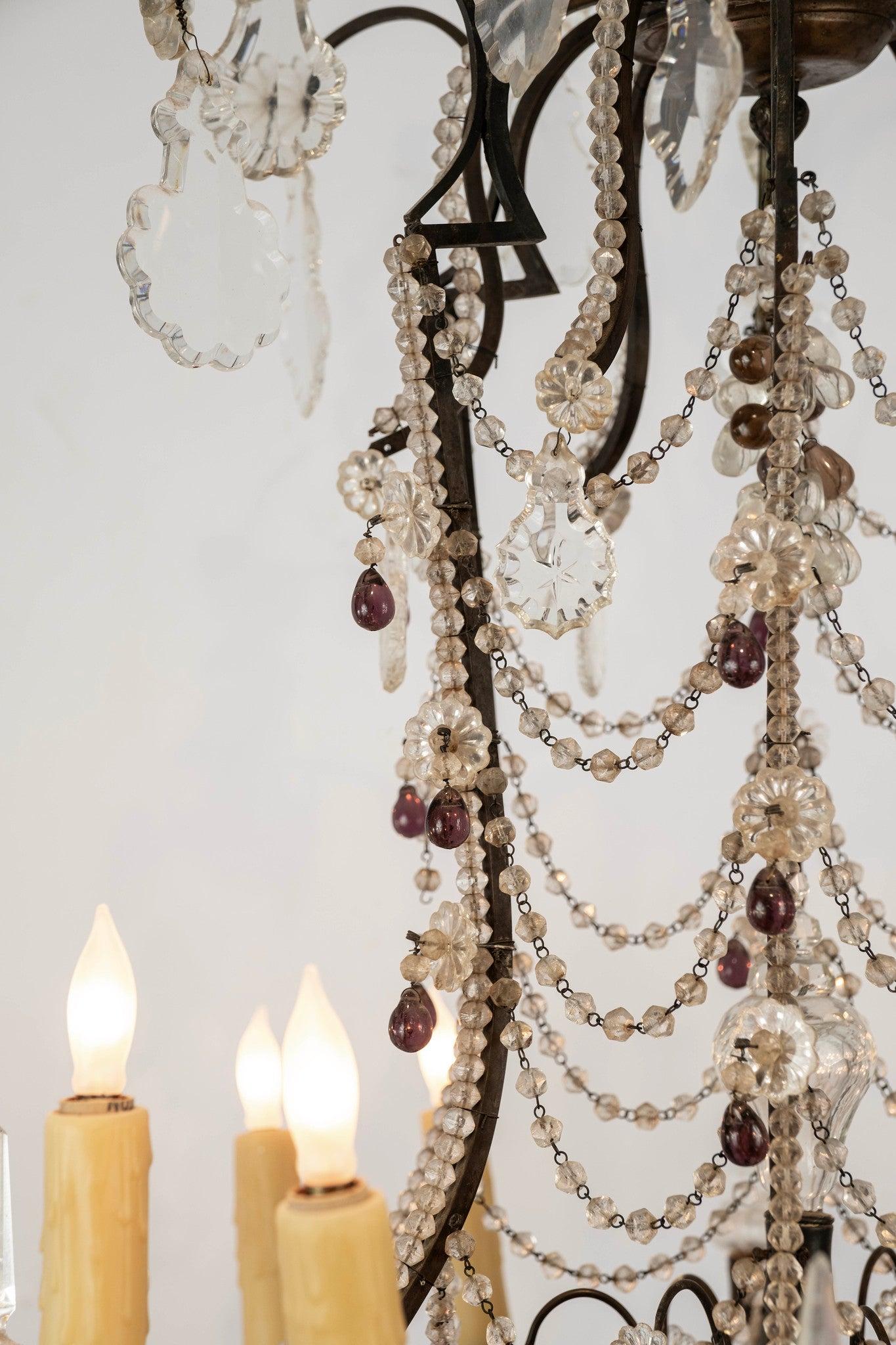 Lampadario italiano a 12 luci in cristallo, circa 1920 in vendita 2