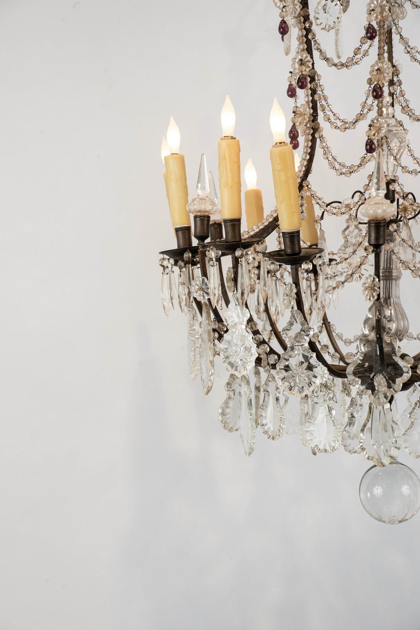 Lampadario italiano a 12 luci in cristallo, circa 1920 in vendita 3