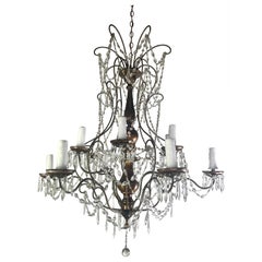 Vintage Italian (12) Light Gilt Wood & Crystal Chandelier C. 1930