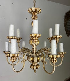 Lampadario italiano (12) a luce dipinta e dorata a pacchetto