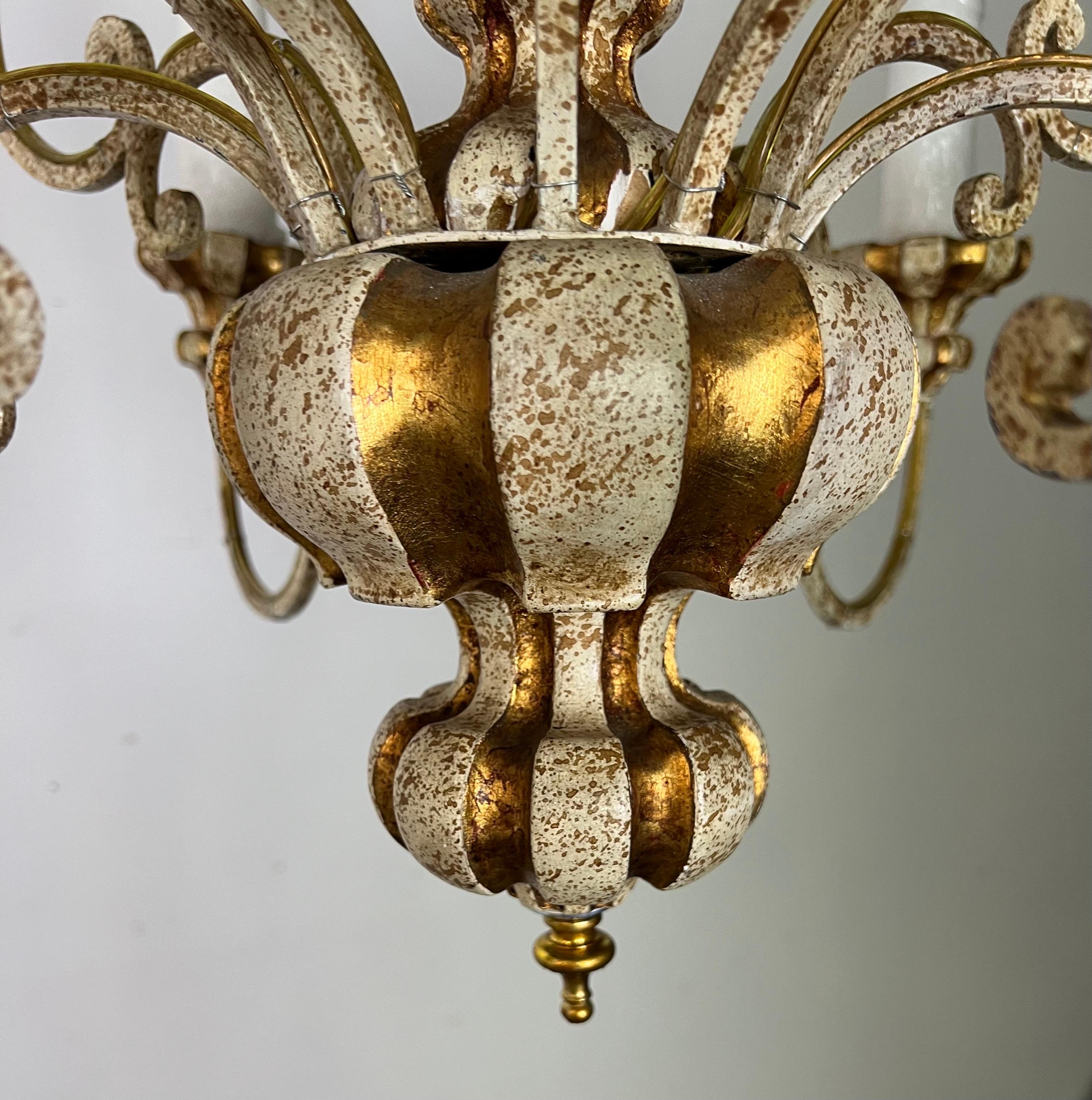 Rococo Italian (12) Light Painted & Parcel Gilt Chandelier For Sale