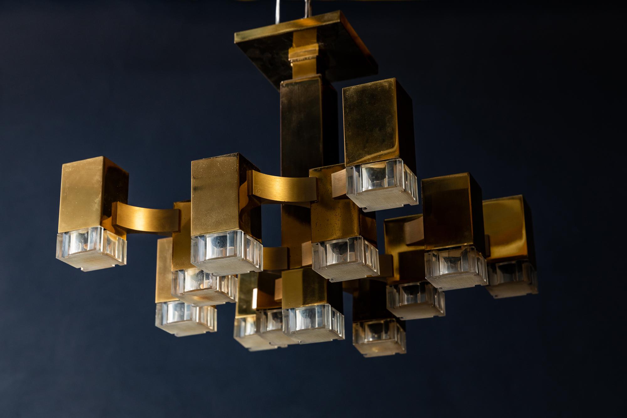 20th Century Italian, 13-Cubic Chandelier by Gaetano Sciolari, 1970s