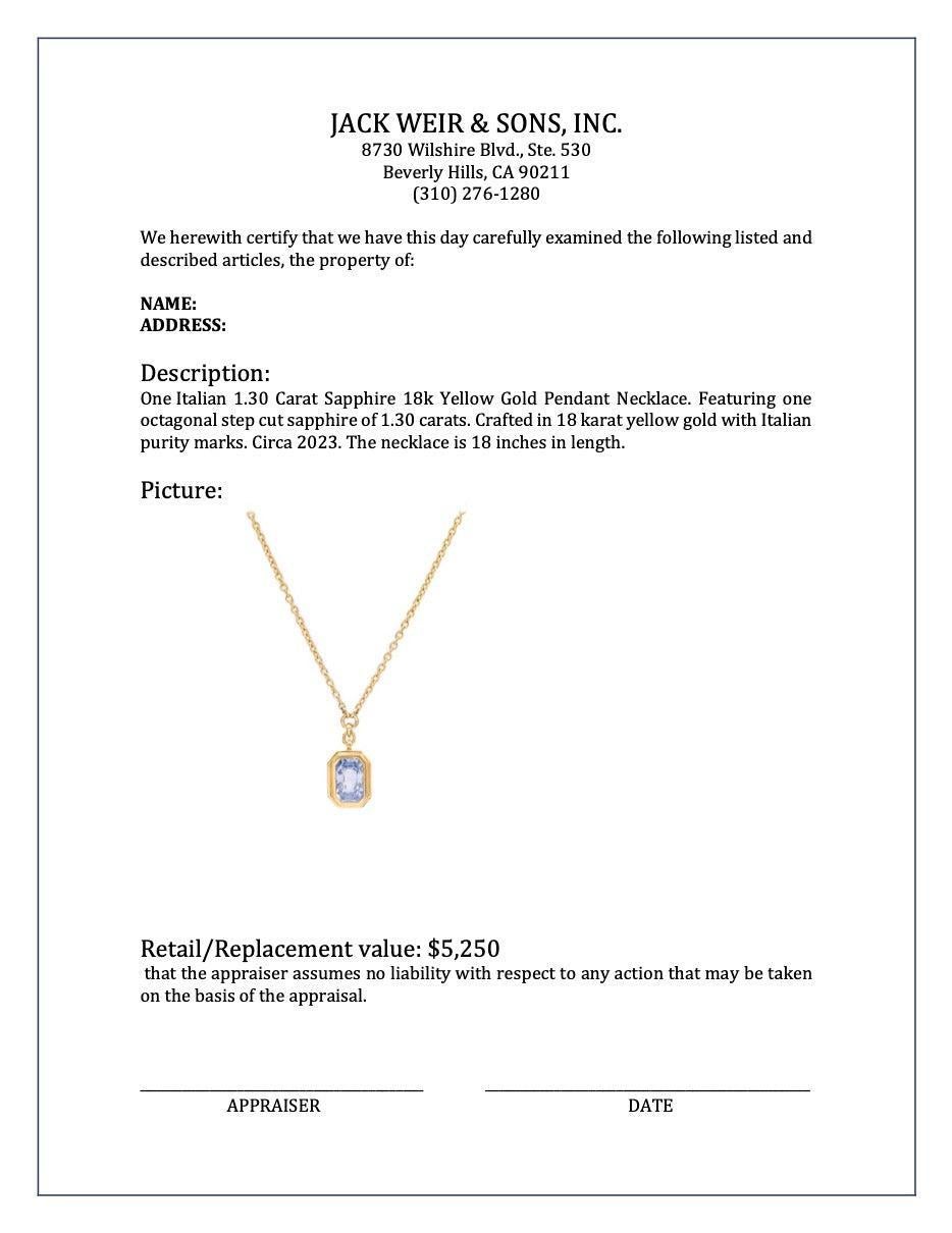 Italienische italienische Halskette mit Anhänger, 1,30 Karat Saphir 18k Gelbgold im Zustand „Hervorragend“ in Beverly Hills, CA