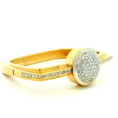 Italian 14 Karat Gold and 3.38 Carat Diamond Pavé Dome Bangle Bracelet, Circa 19