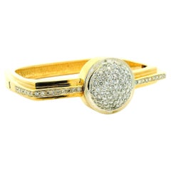 Italian 14 Karat Gold and 3.38 Carat Diamond Pavé Dome Bangle Bracelet, Circa 19