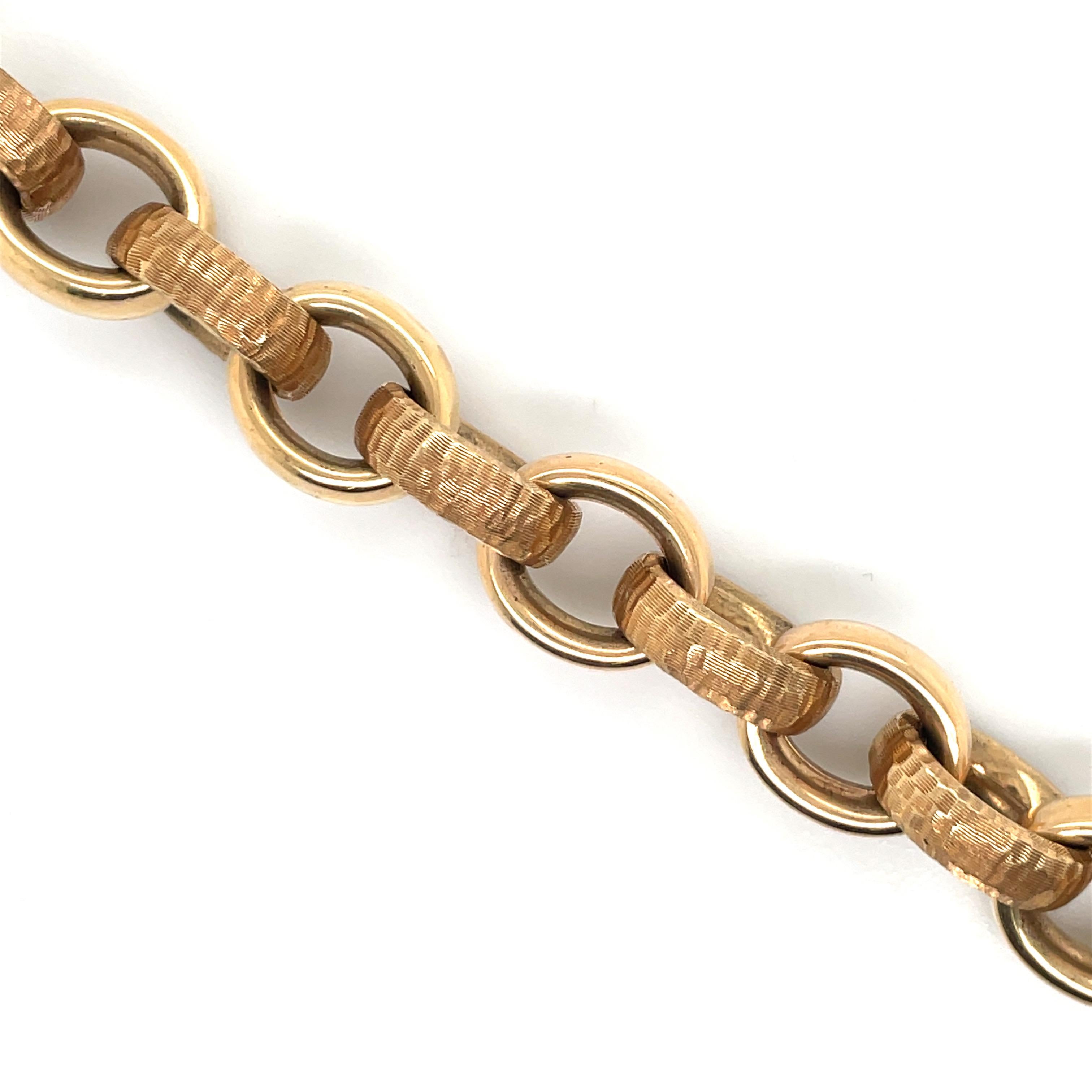 Contemporary Italian 14 Karat Rose Gold Polished & Hammer Finished Link Bracelet 36.6 Grams  For Sale
