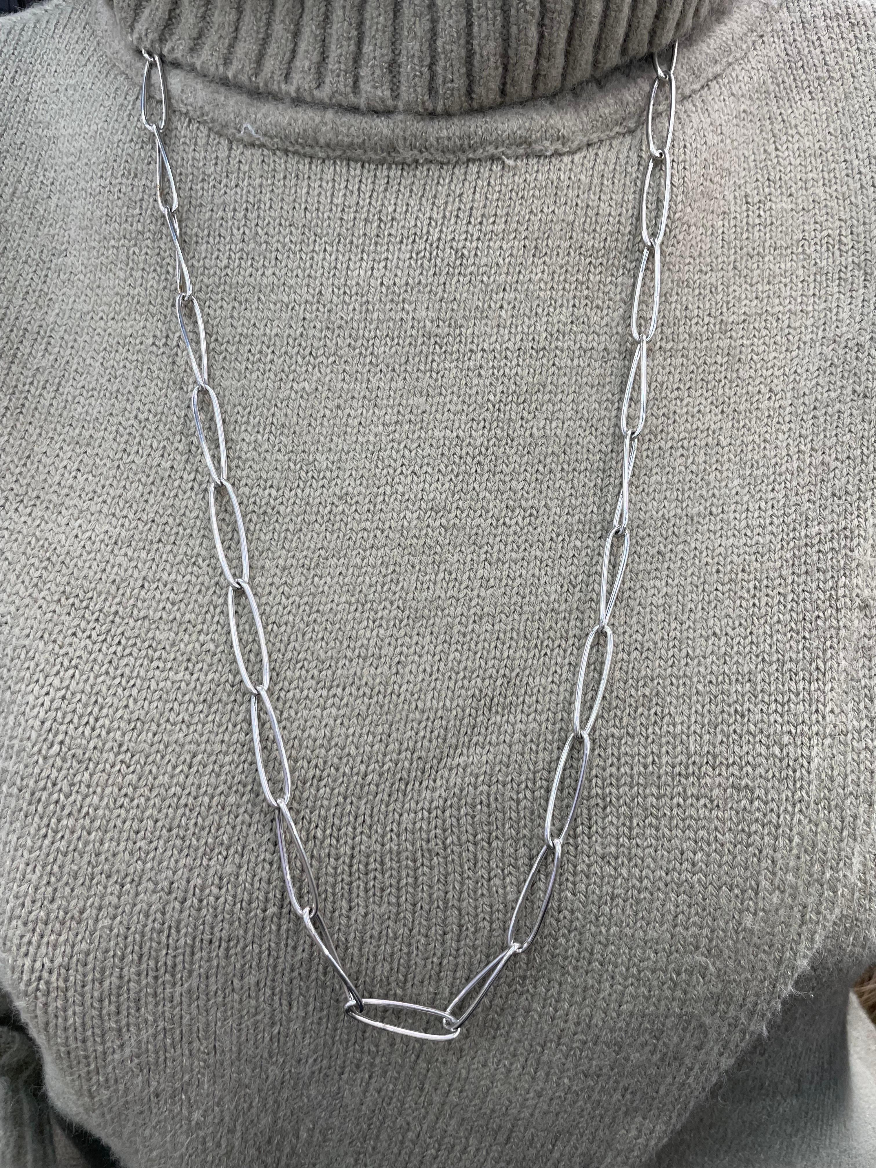 Contemporary Italian 14 Karat White Gold Oval Link Necklace 17.7 Grams