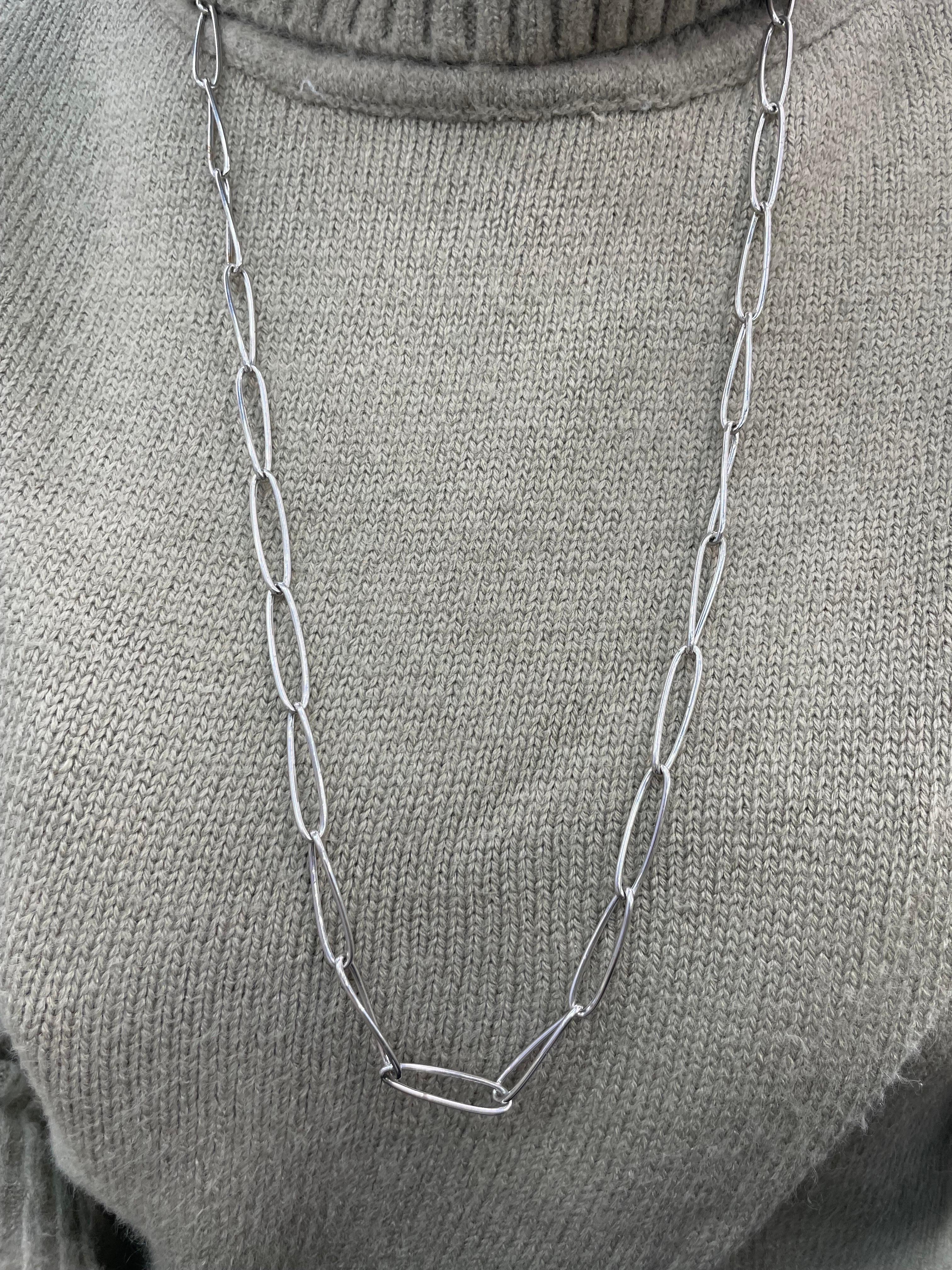 Women's Italian 14 Karat White Gold Oval Link Necklace 17.7 Grams