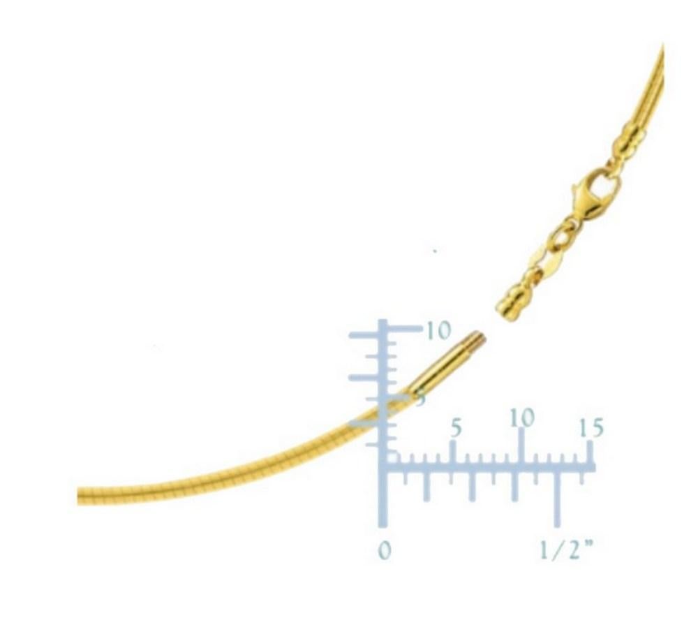 Women's Italian 14 Karat Yellow Gold 1mm Round Omega Choker Necklace, Detachable Clasp For Sale
