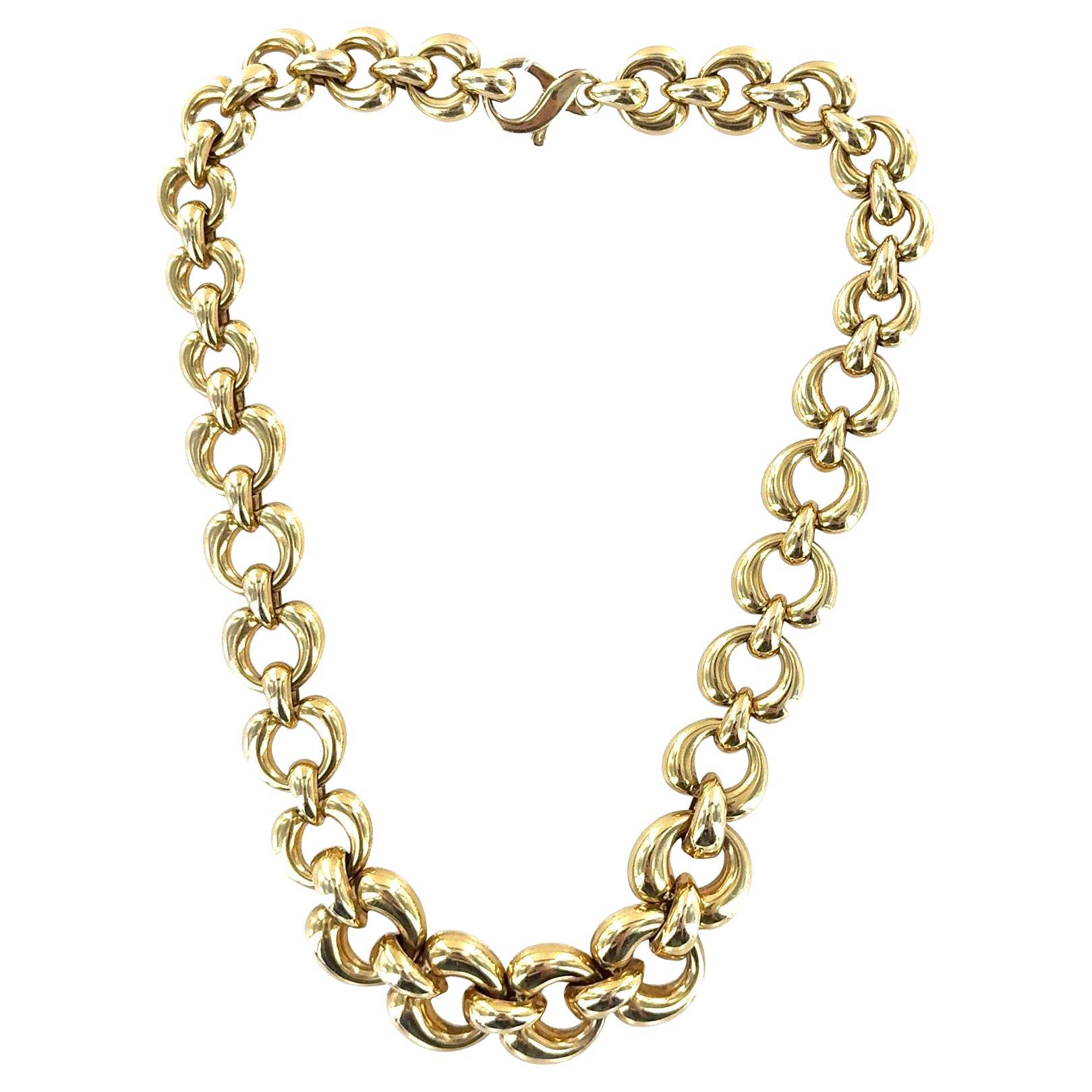 Italian 14 Karat Yellow Gold Graduated Link Chain Necklace For Sale