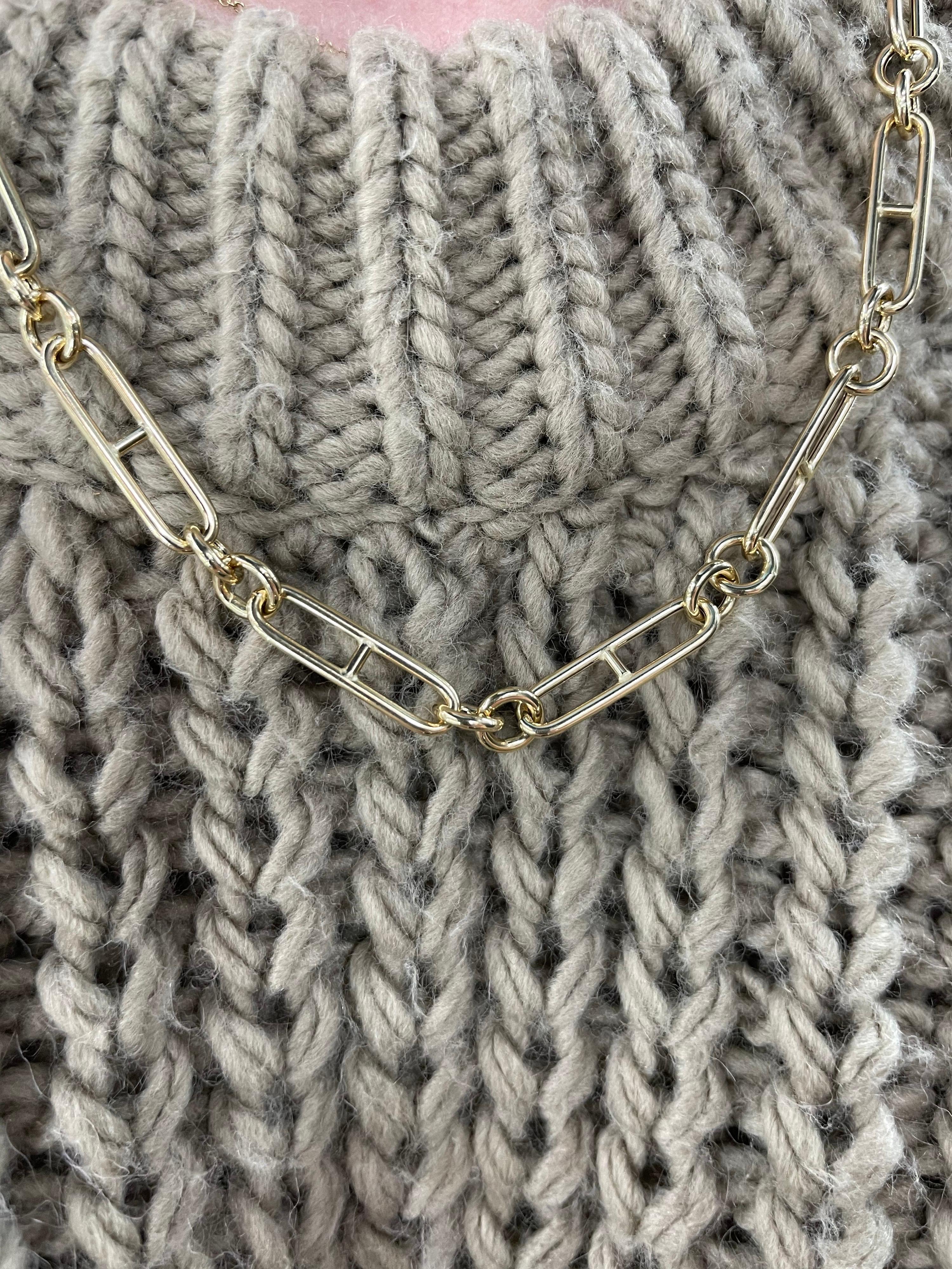 Women's or Men's Italian Carabiner14 Karat Yellow Gold Link Chain Necklace For Sale