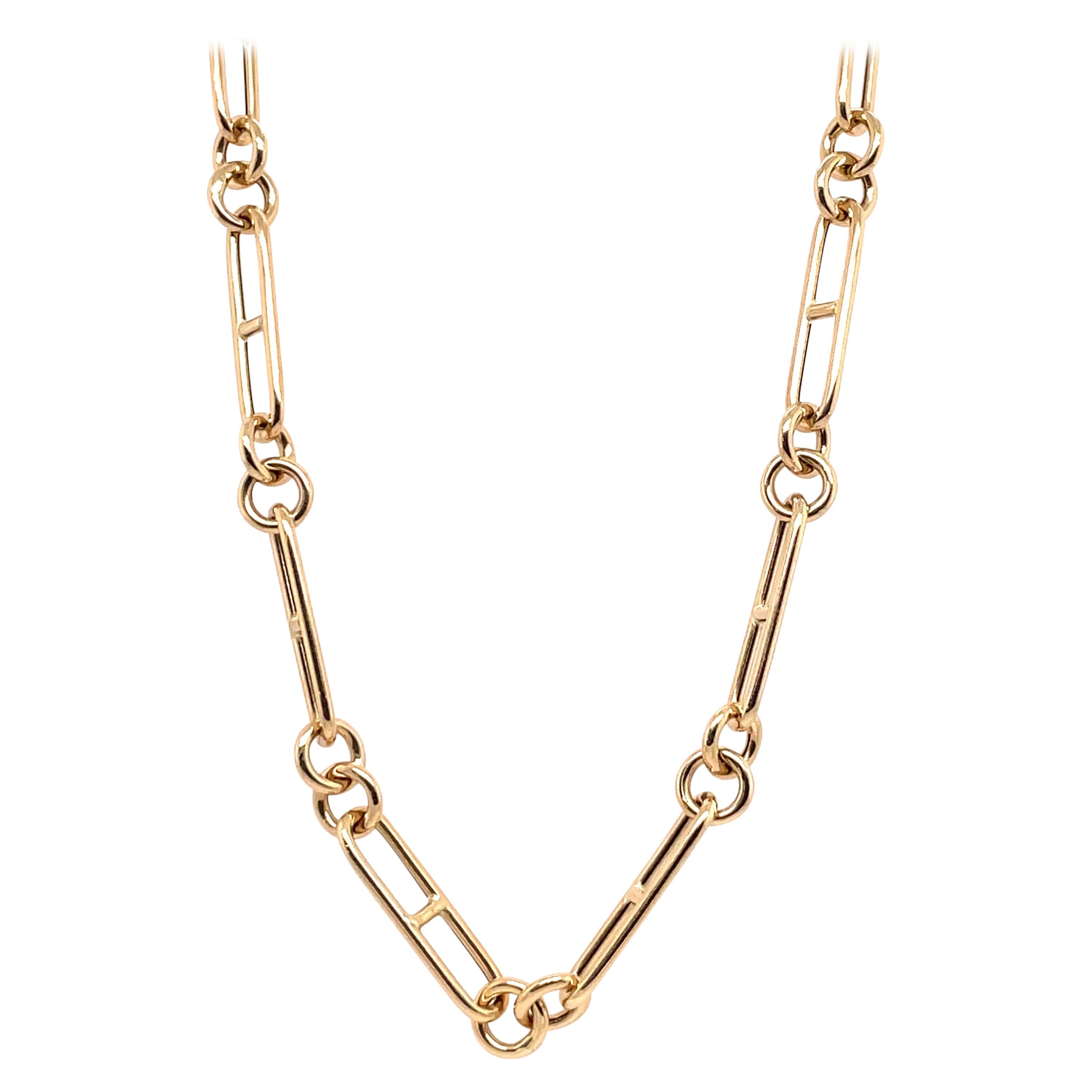 Italian Carabiner14 Karat Yellow Gold Link Chain Necklace For Sale