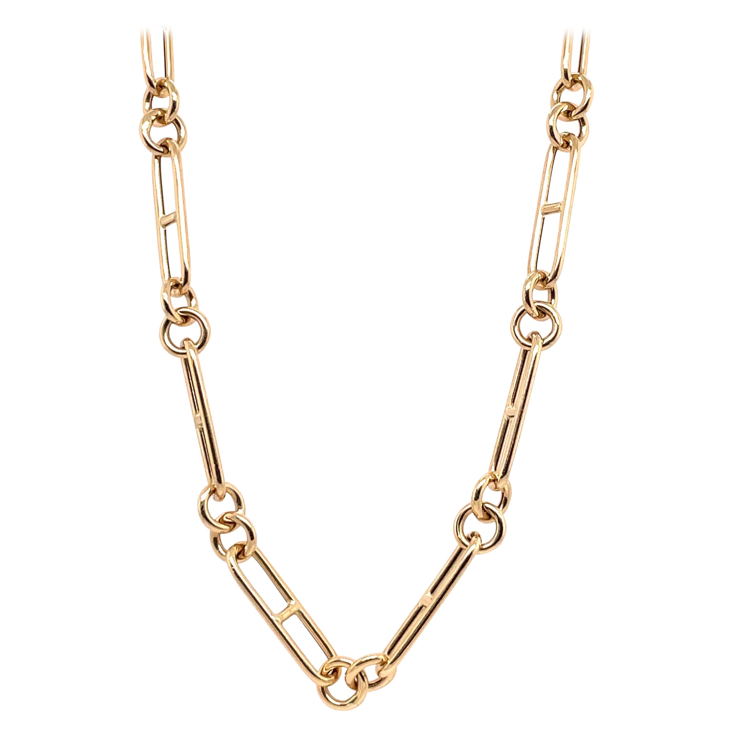 Italienische Gliederkette, Karabiner 14 Karat Gelbgold im Angebot