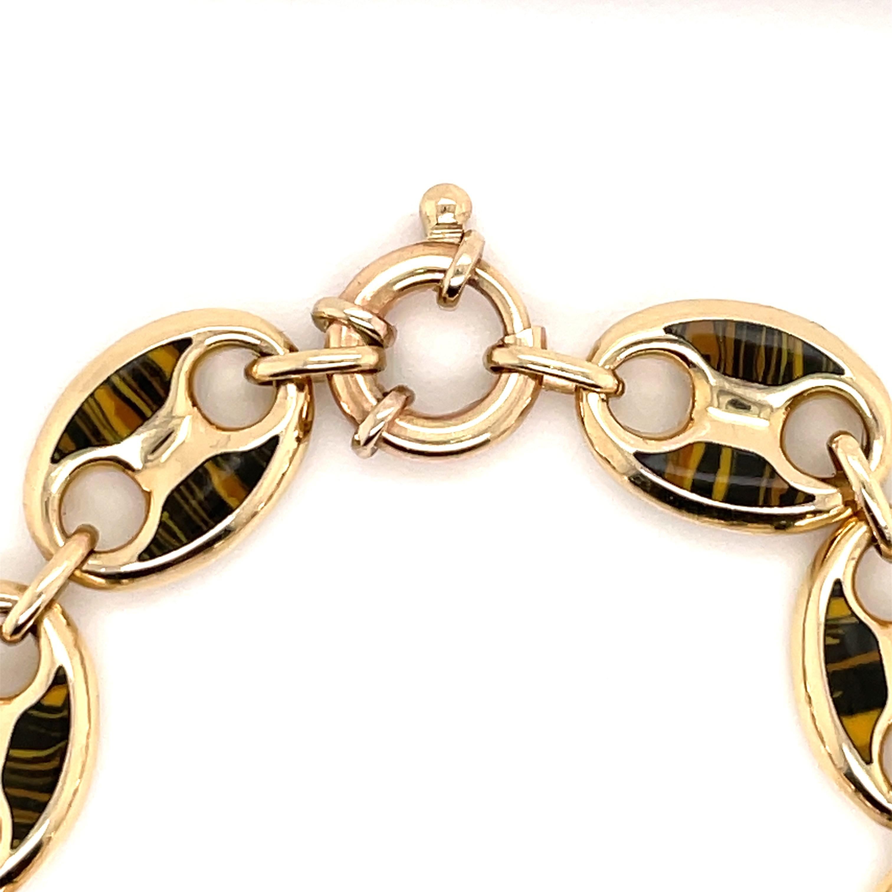 Taille ovale Bracelet italien à maillons marins en or jaune 14 carats, 15,9 grammes