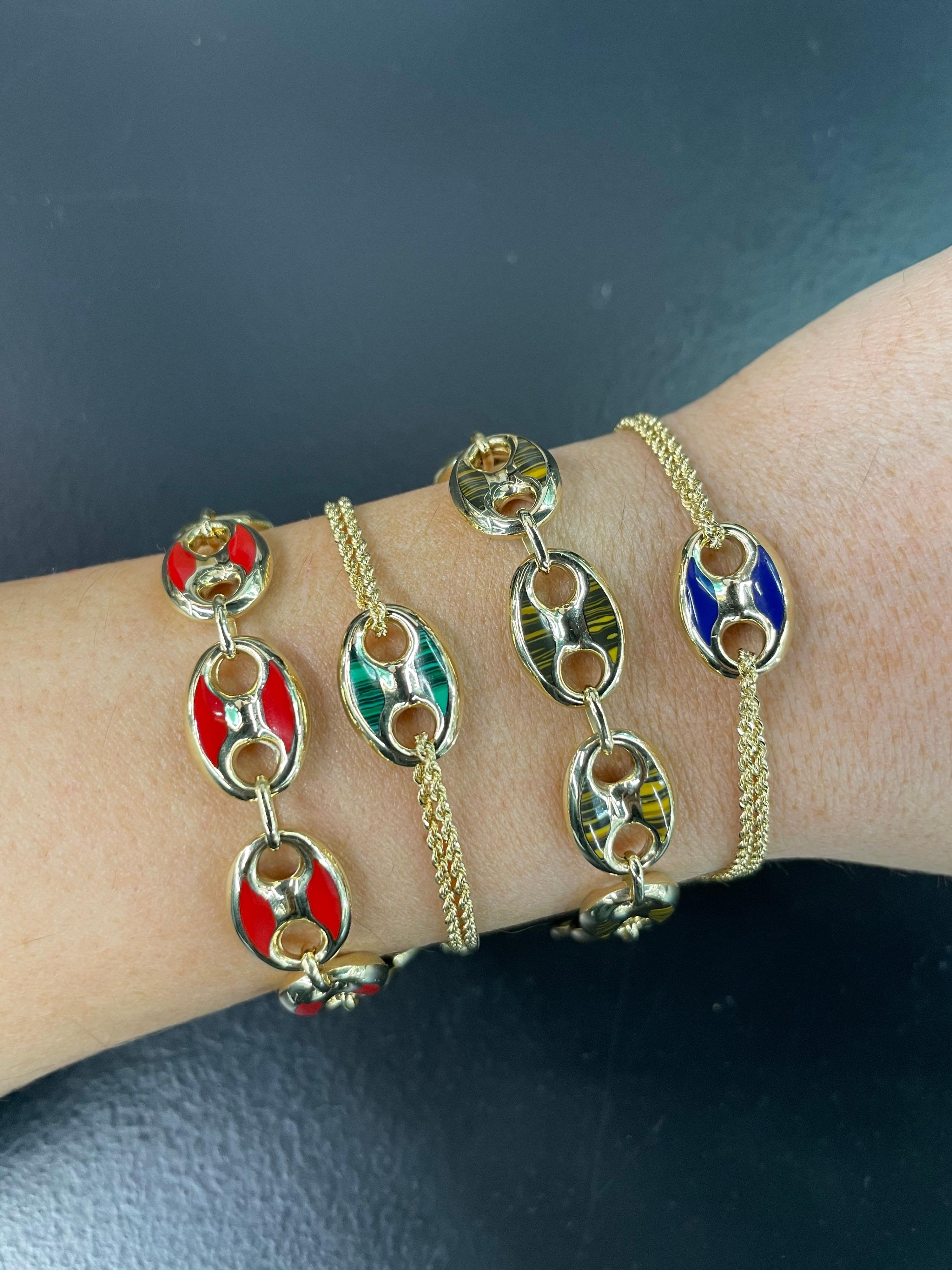 Oval Cut Italian 14 Karat Yellow Gold Mariner Link Bracelet 15.9 Grams