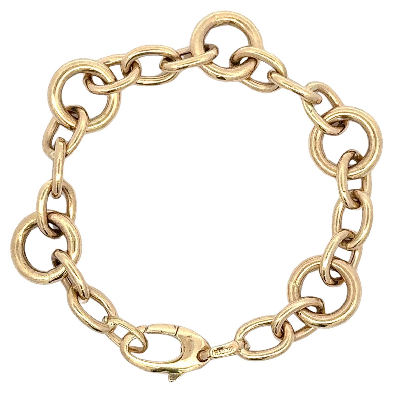 Contemporary Italian 14 Karat Yellow Gold Oval & Round Link Bracelet 9.6 Grams  For Sale