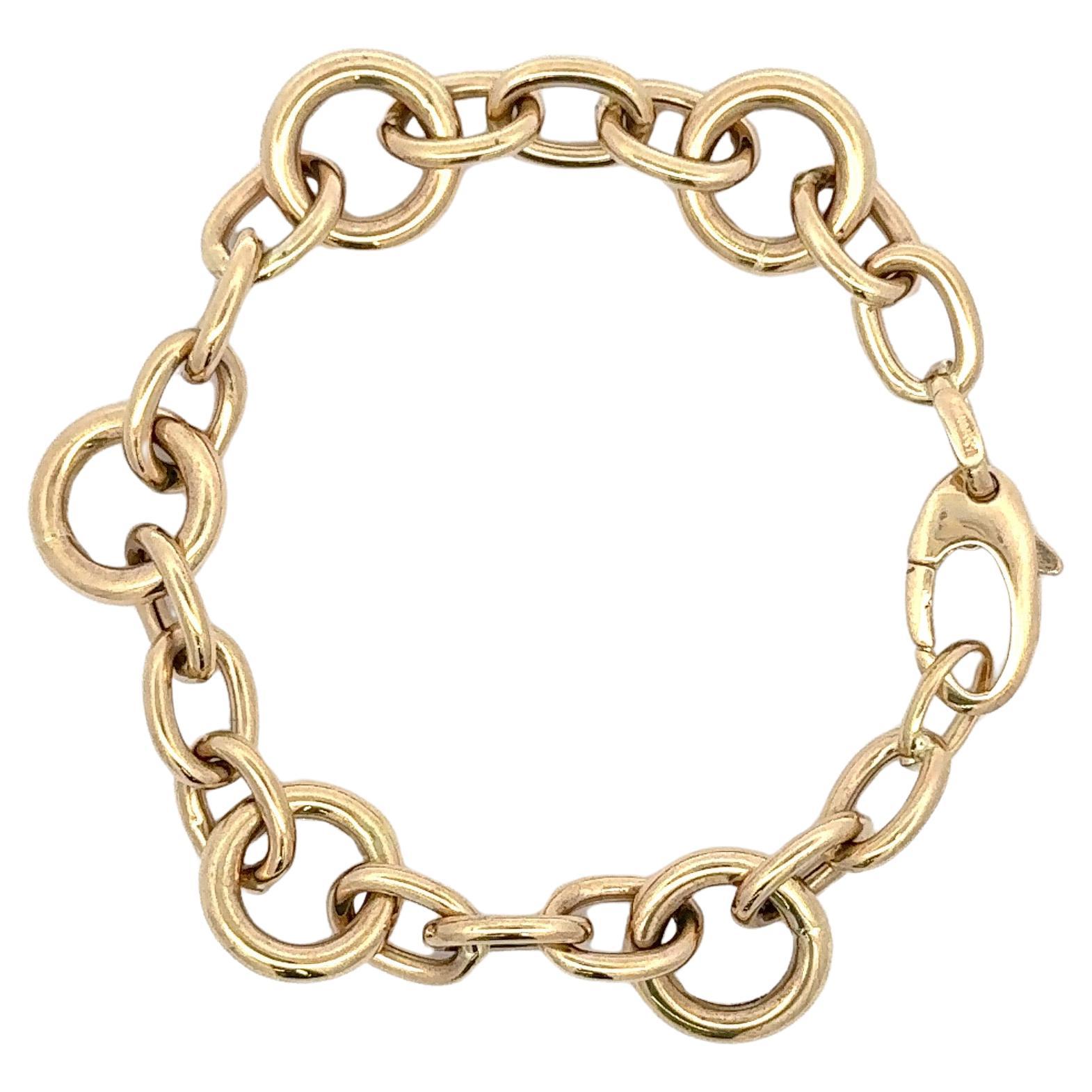 Italian 14 Karat Yellow Gold Oval & Round Link Bracelet 9.6 Grams  In New Condition For Sale In New York, NY