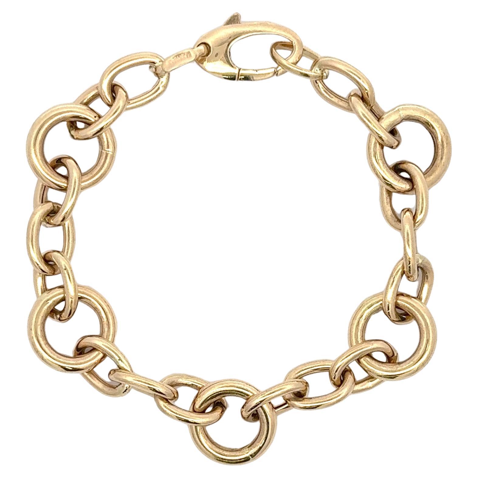 Bracelet italien en or jaune 14 carats à maillons ovales et ronds 9,6 grammes  en vente