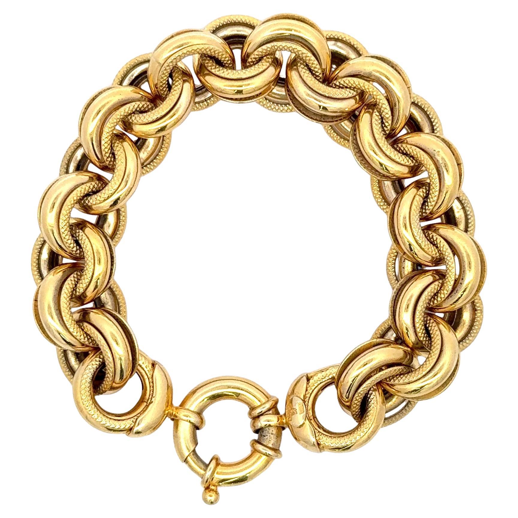 Bracelet italien en or jaune 14 carats à maillons texturés et polis 27,3 grammes en vente 7