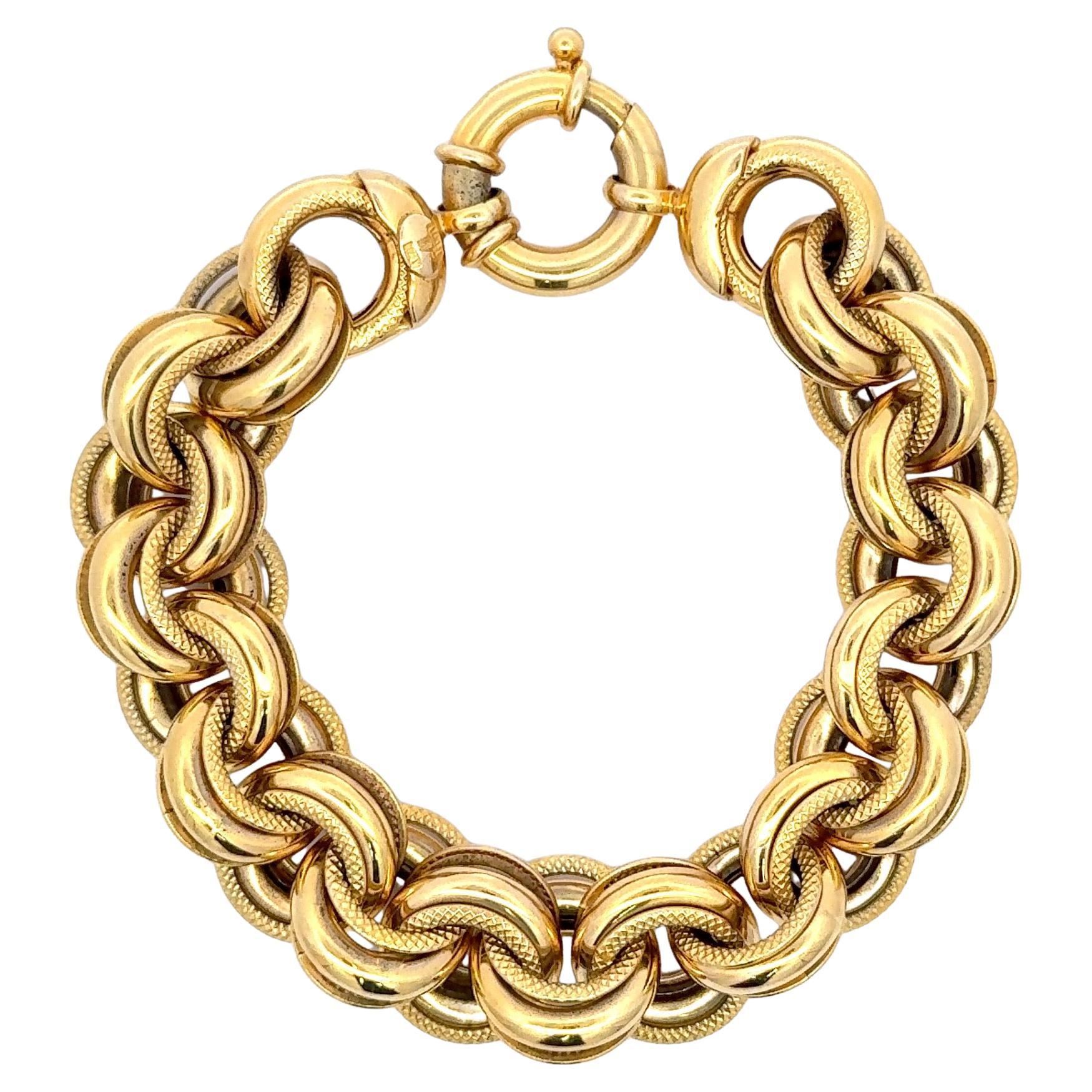 Italian 14 Karat Yellow Gold Textured & High Polished Link Bracelet 27.3 Grams