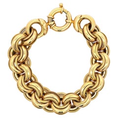 Italian 14 Karat Yellow Gold Textured & High Polished Link Bracelet 27.3 Grams