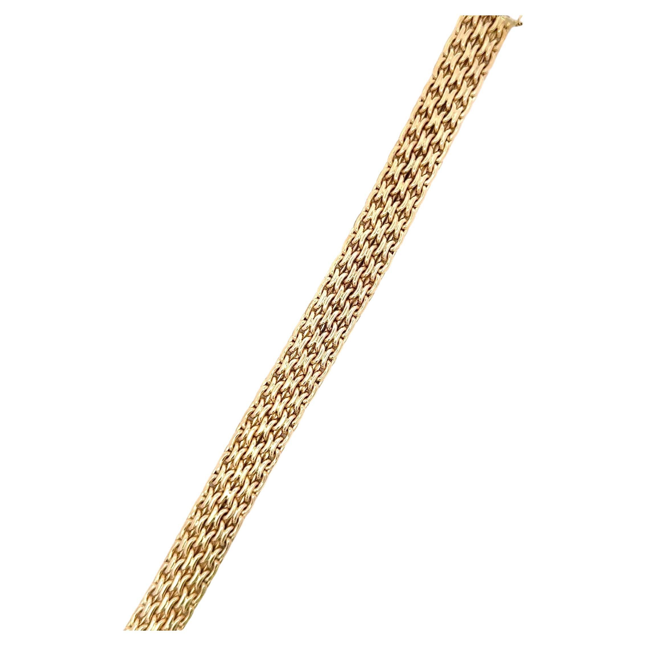 Italian, 14 karat yellow gold woven link bracelet weighing 15.9 grams. 
More link bracelets available
Search Harbor Diamonds