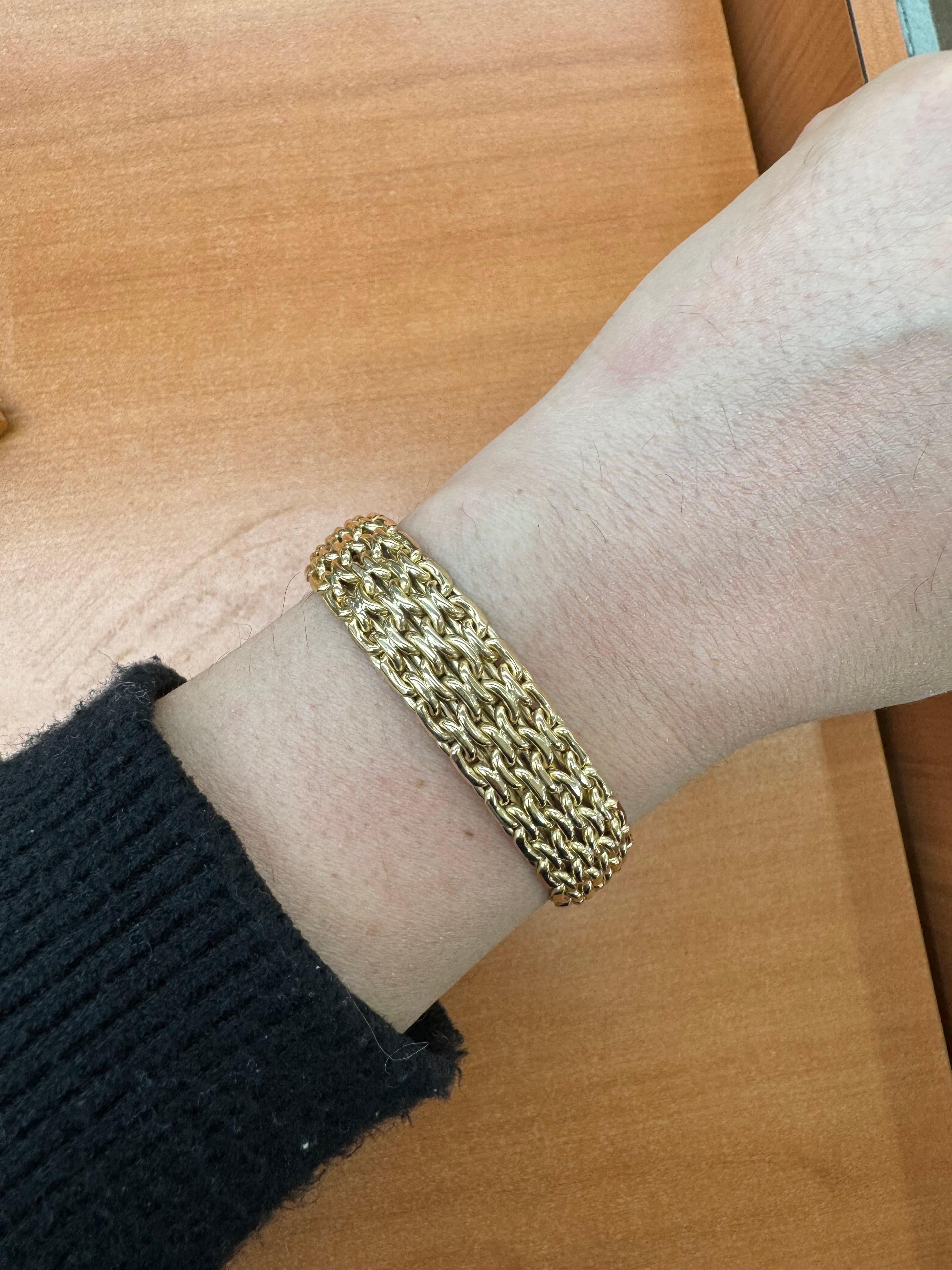 Women's Italian 14 Karat Yellow Gold Woven Link Bracelet 15.9 Grams 7.25 Inches For Sale