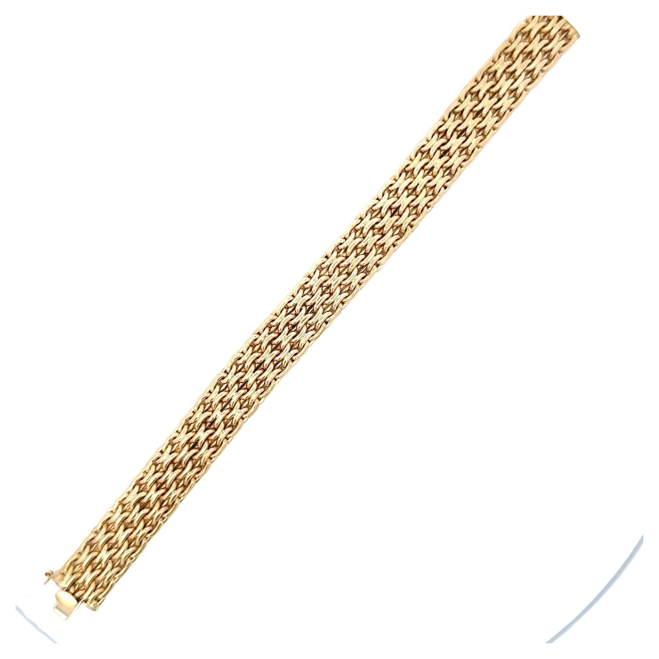 Italian 14 Karat Yellow Gold Woven Link Bracelet 15.9 Grams 7.25 Inches For Sale