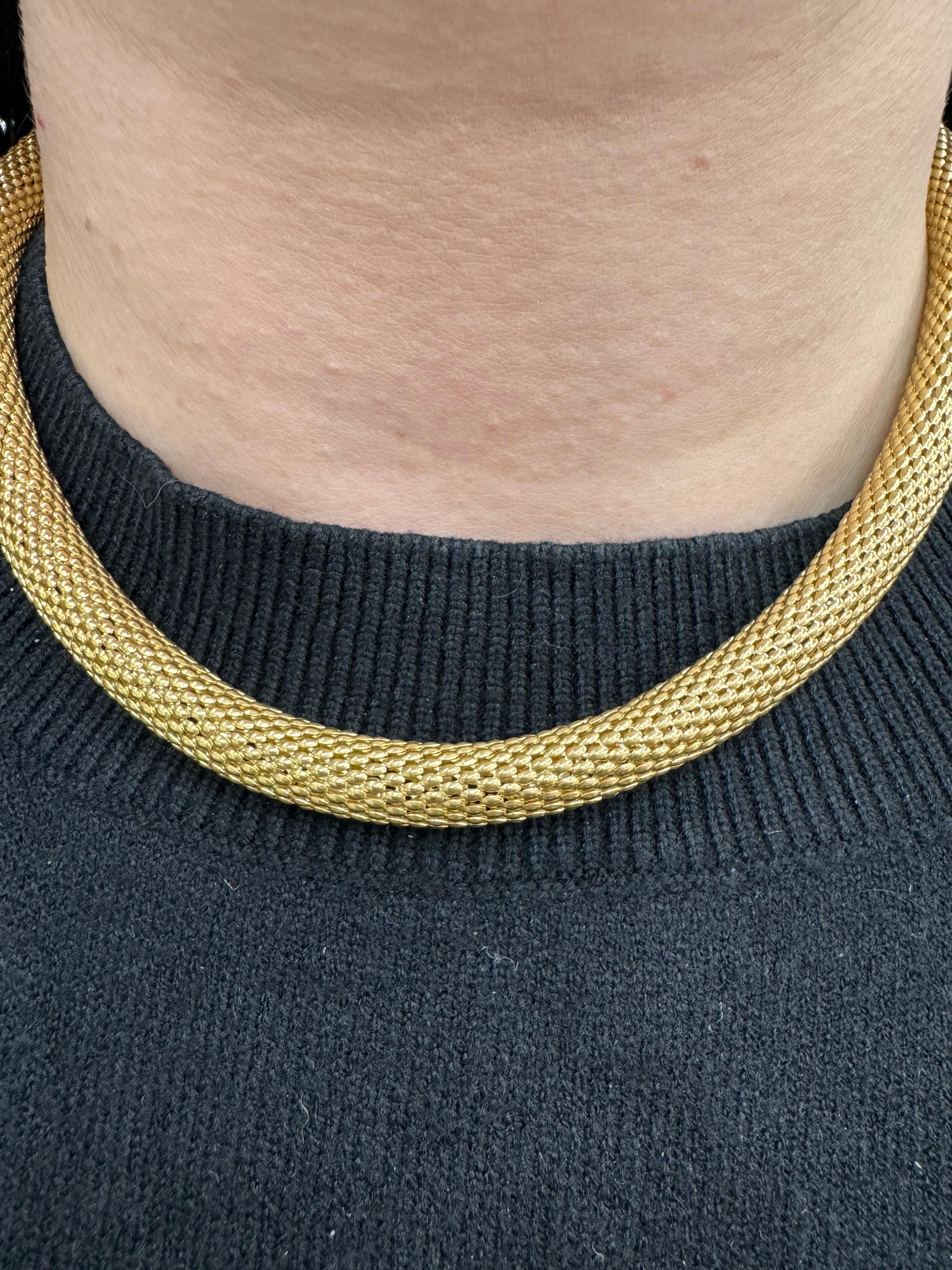 Women's Italian 14 Karat Yellow Gold Woven Tube Necklace 34.5 Grams 17 Inches For Sale