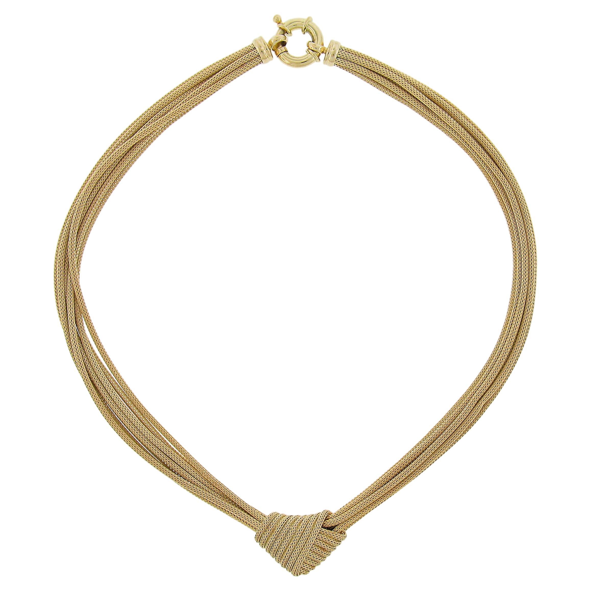 Italienische 14k Gold 17" Mehrstrang Weizengeflecht Gliederkette Halskette Knoten in der Mitte im Angebot