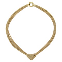 Italian 14k Gold 17" Multi Strand Wheat Mesh Link Chain Necklace Knot Center