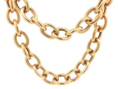 Italian 14k Gold 20" Puffed Open Oval Link Chain Necklace Large Spring Clasp